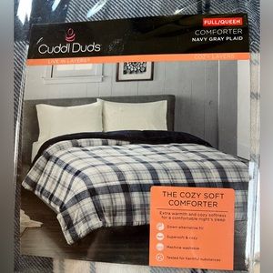 Cuddl Duds Full/Queen Navy Gray reversible Flannel comforter -